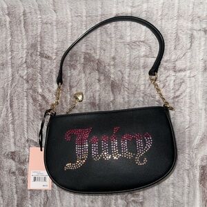 Juicy Couture Black and Gold Shoulder Bag with Rhinestone Detail